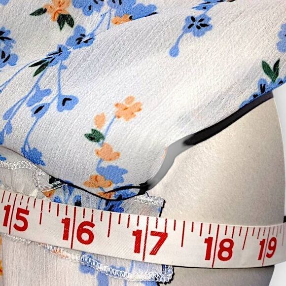 Ladies Dress Sz XL Ruffles Floral Blue Low V Open Back Coquette Cottagecore Shee - Picture 11 of 14